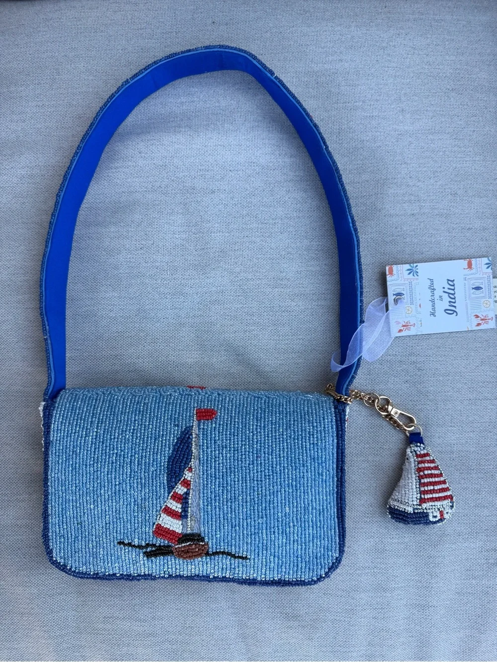 NWT Viral Beaded Shoulder Bag Sailboats Ocean Coastal Nautical Summer Fashion